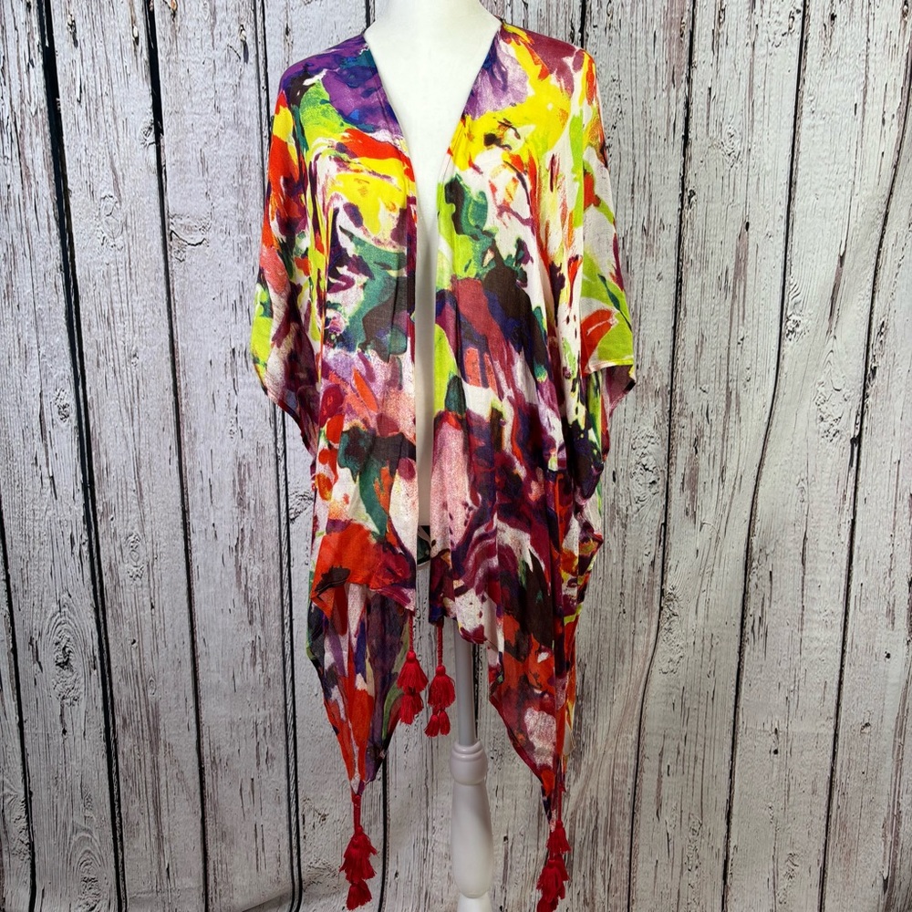 🏷️NWT Soft Surroundings‎ Multicolor Tropical Splash Topper Kimono One Size New!